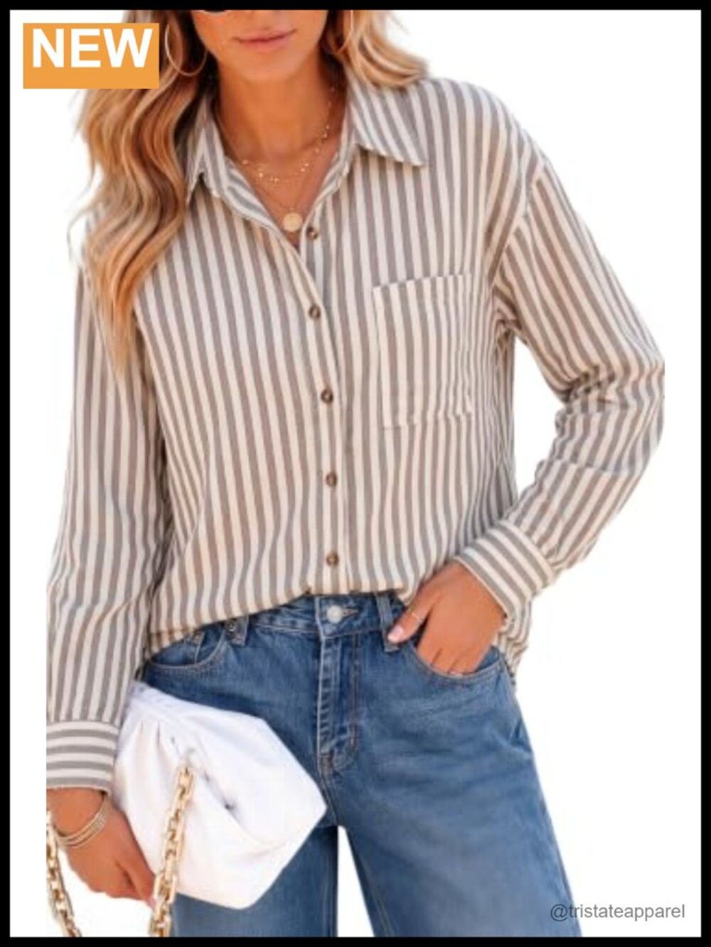Women's Striped Cotton Button Down Long Sleeve Shirt